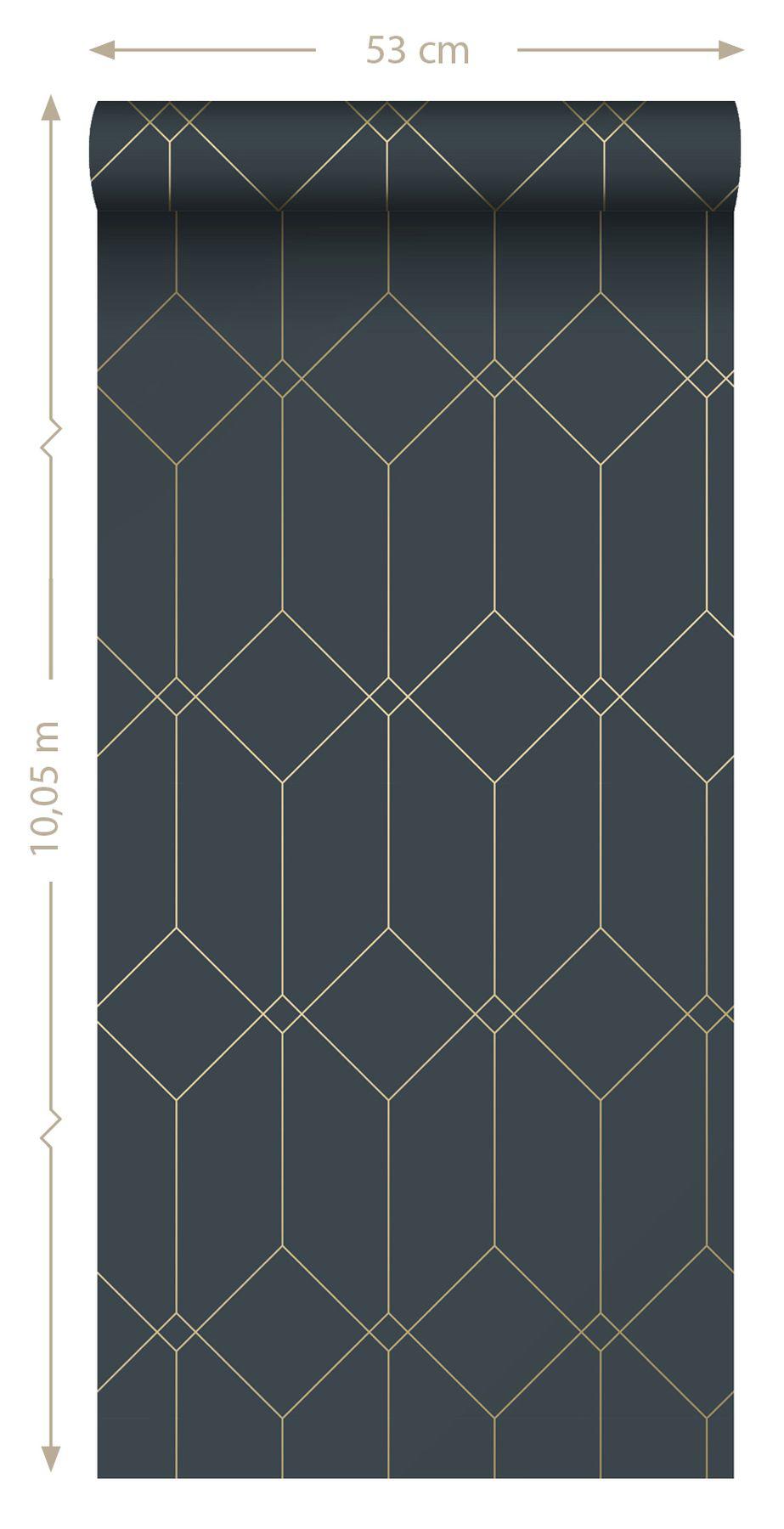 York Trilliant Dark Blue Art Deco Motif Wallpaper