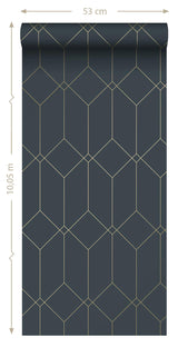 York Trilliant Dark Blue Art Deco Motif Wallpaper