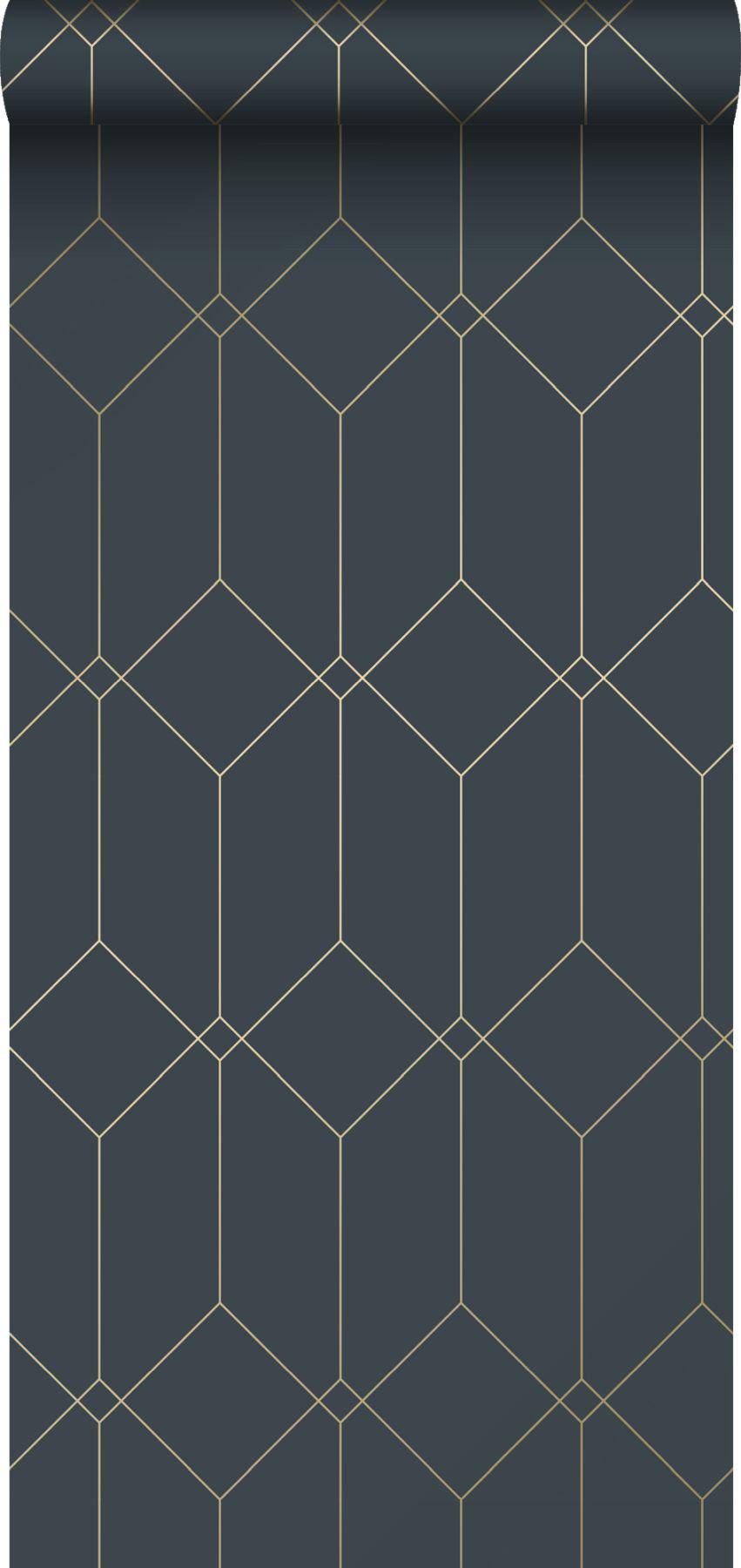 York Trilliant Dark Blue Art Deco Motif Wallpaper