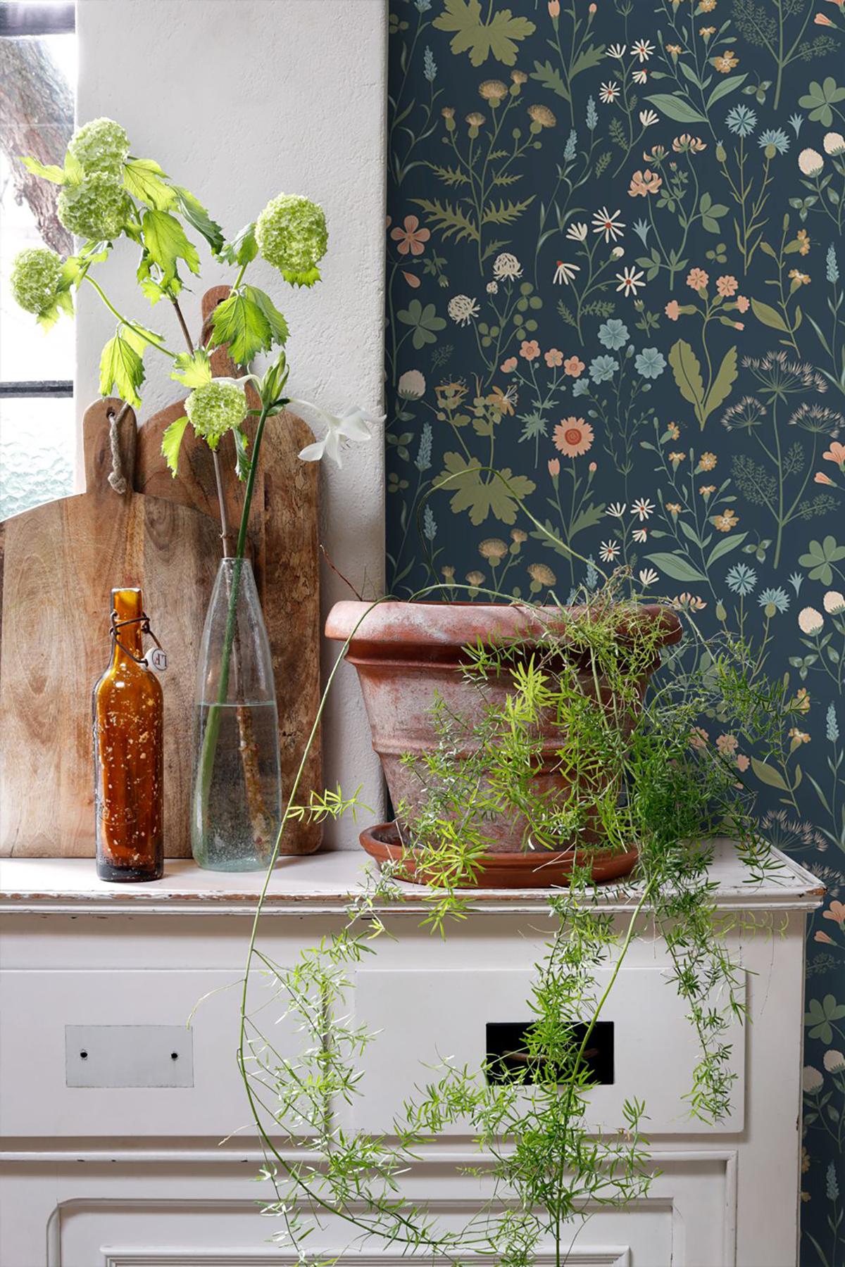 York Letitia Indigo Summer Meadows Wallpaper