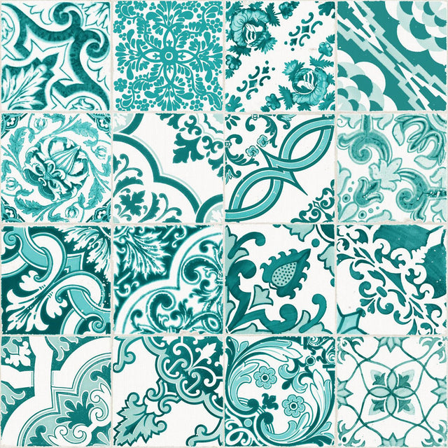 York Cohen Turquoise Tile Wallpaper