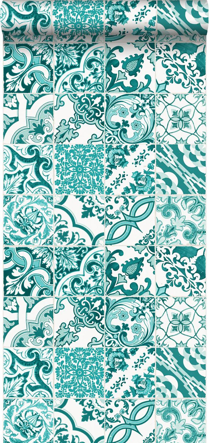 York Cohen Turquoise Tile Wallpaper