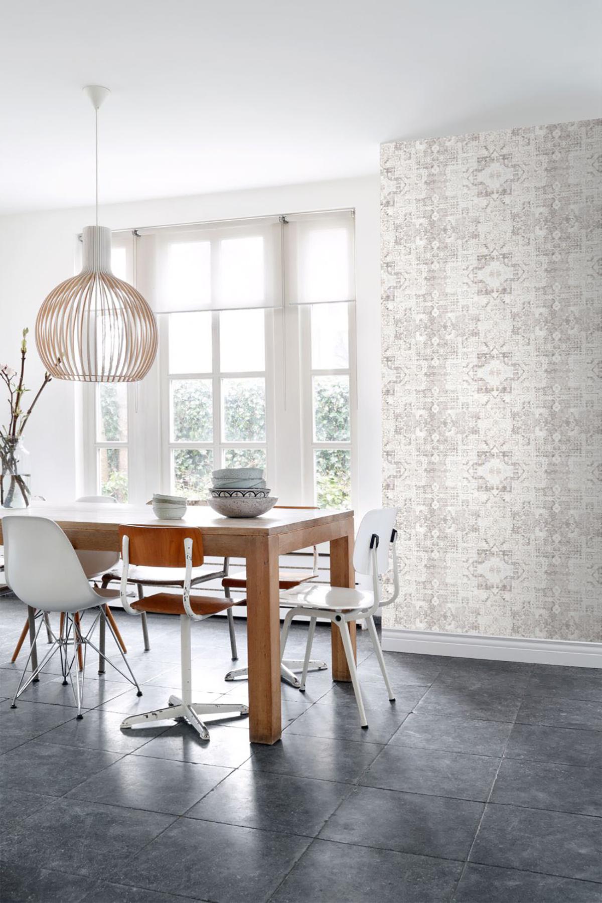 York Desmond Beige Distressed Medallion Wallpaper