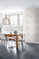 York Desmond Beige Distressed Medallion Wallpaper