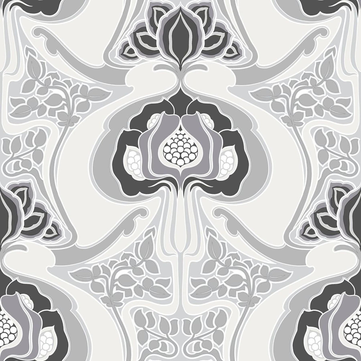 York Joaquin Black Art Nouveau Floral Wallpaper