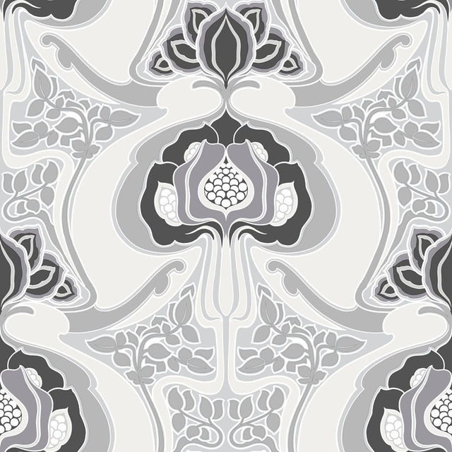 York Joaquin Black Art Nouveau Floral Wallpaper
