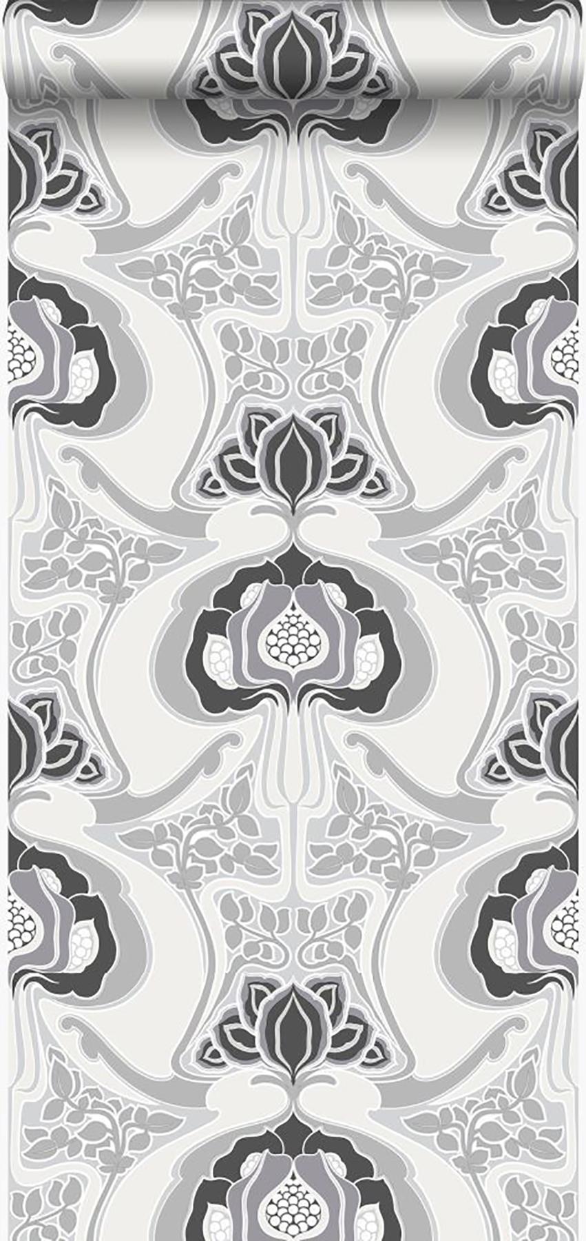 York Joaquin Black Art Nouveau Floral Wallpaper