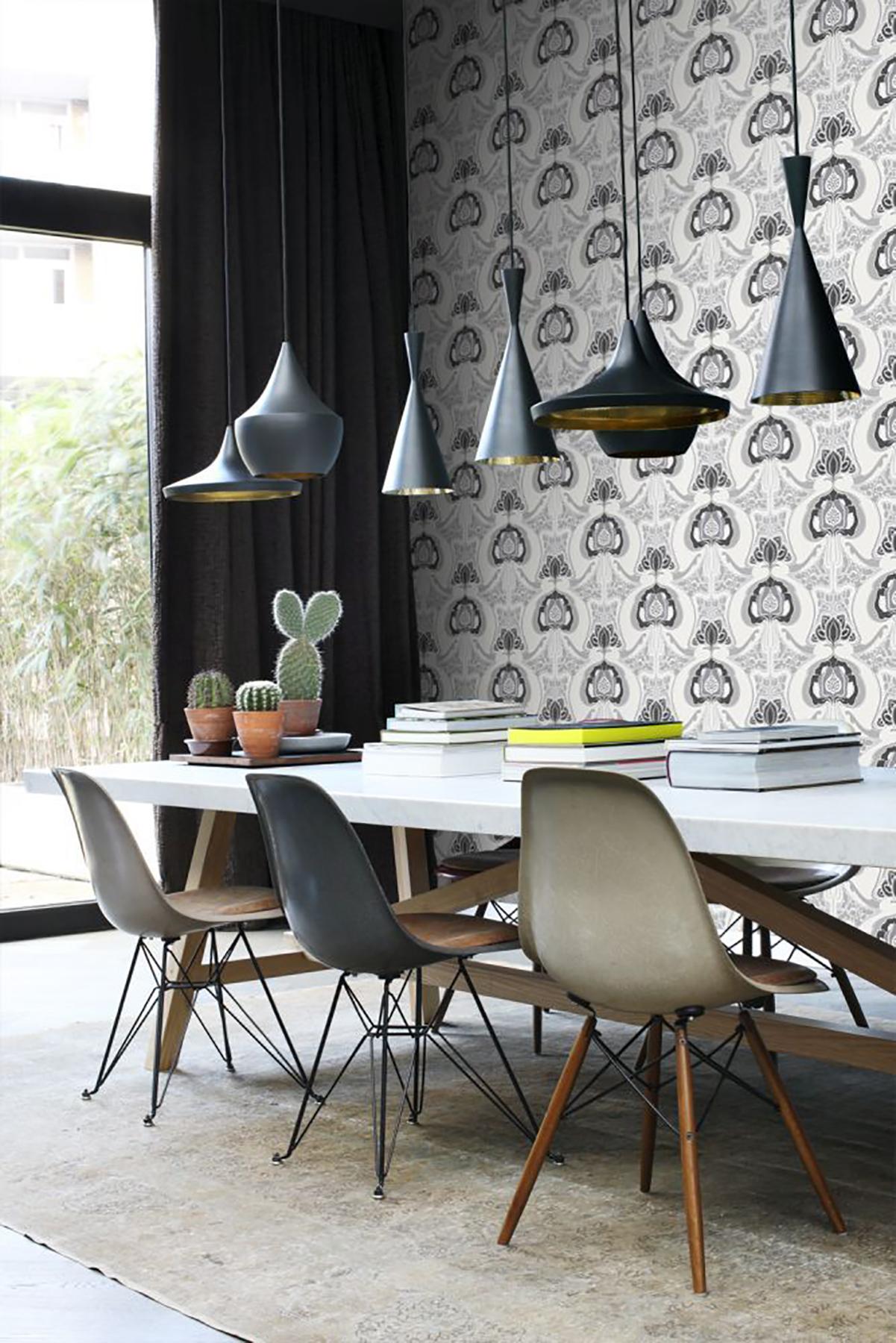 York Joaquin Black Art Nouveau Floral Wallpaper