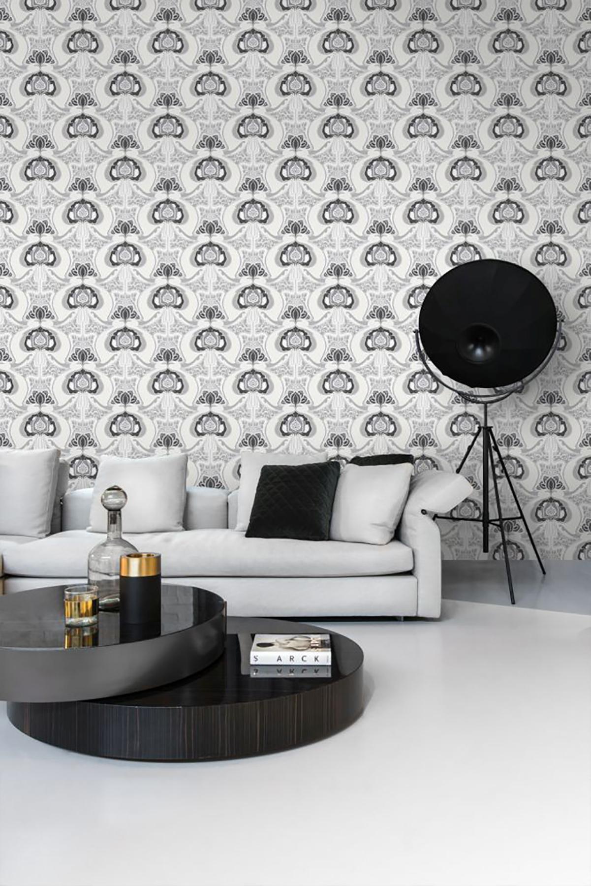 York Joaquin Black Art Nouveau Floral Wallpaper