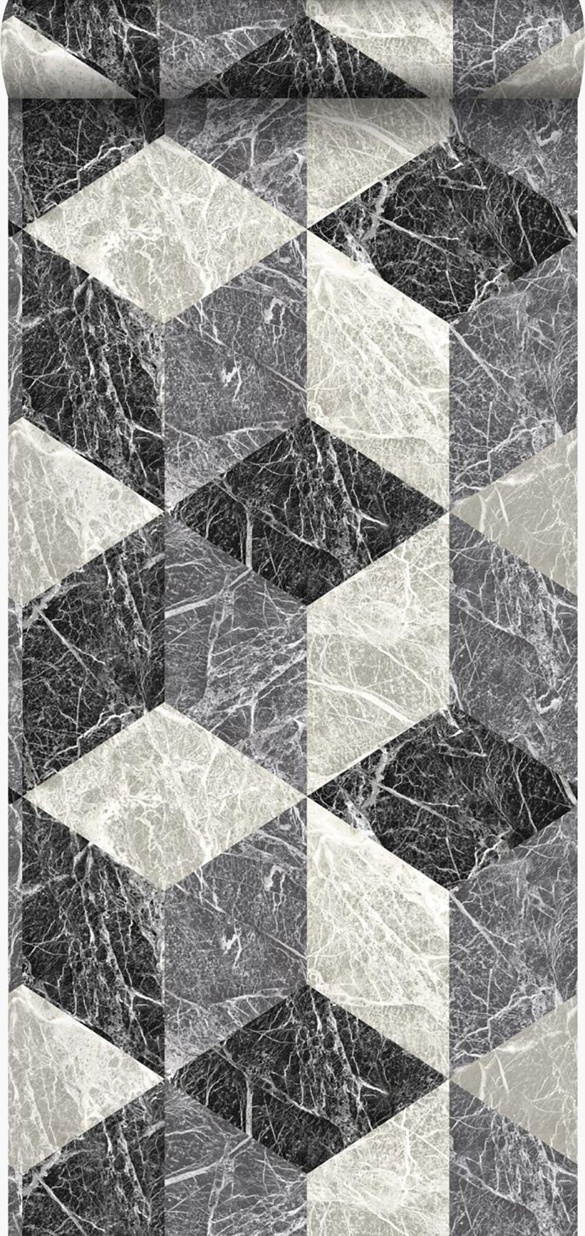 York Rizzo Black Geometric Stone Wallpaper