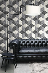 York Rizzo Black Geometric Stone Wallpaper