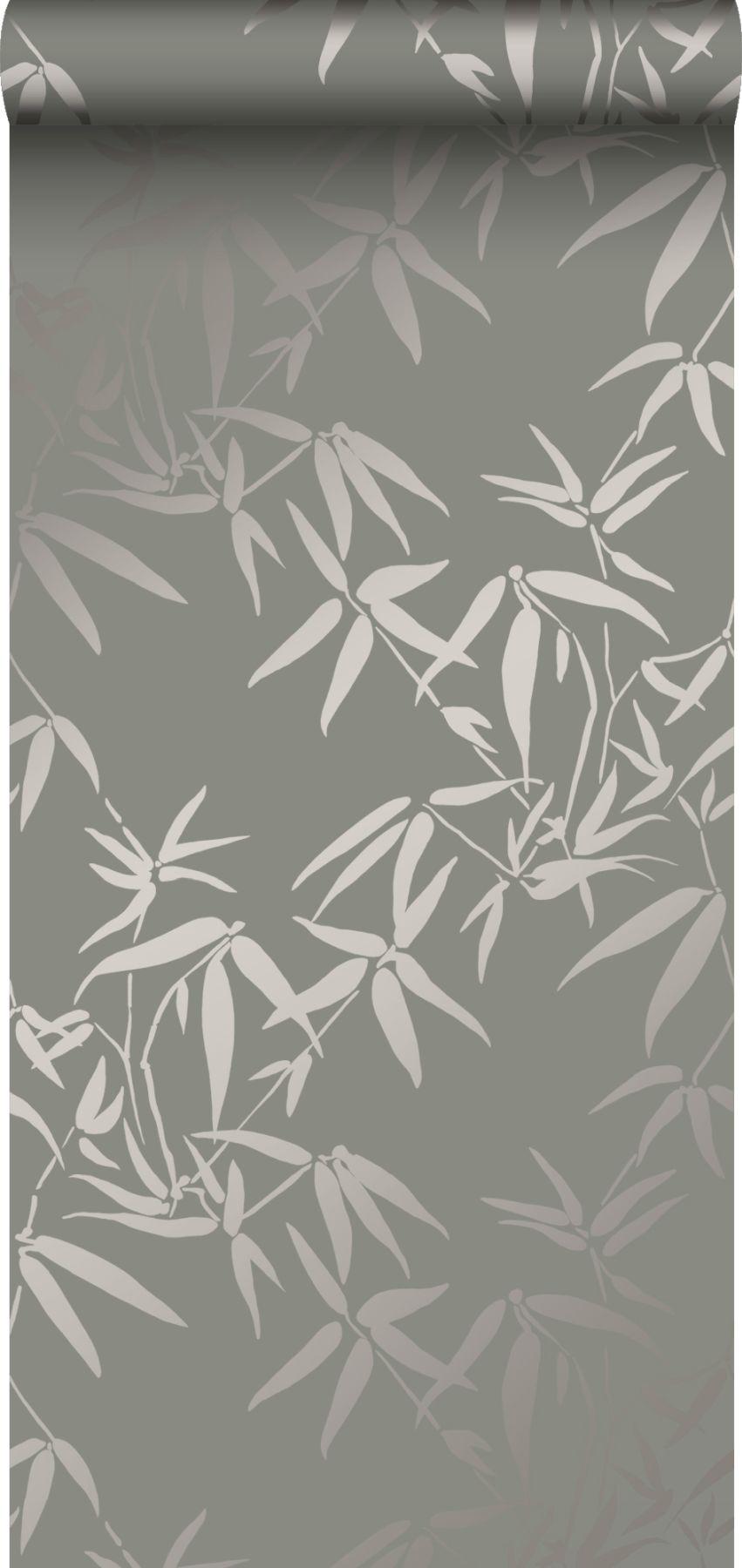 York Guadua Grey Bamboo Leaves Wallpaper