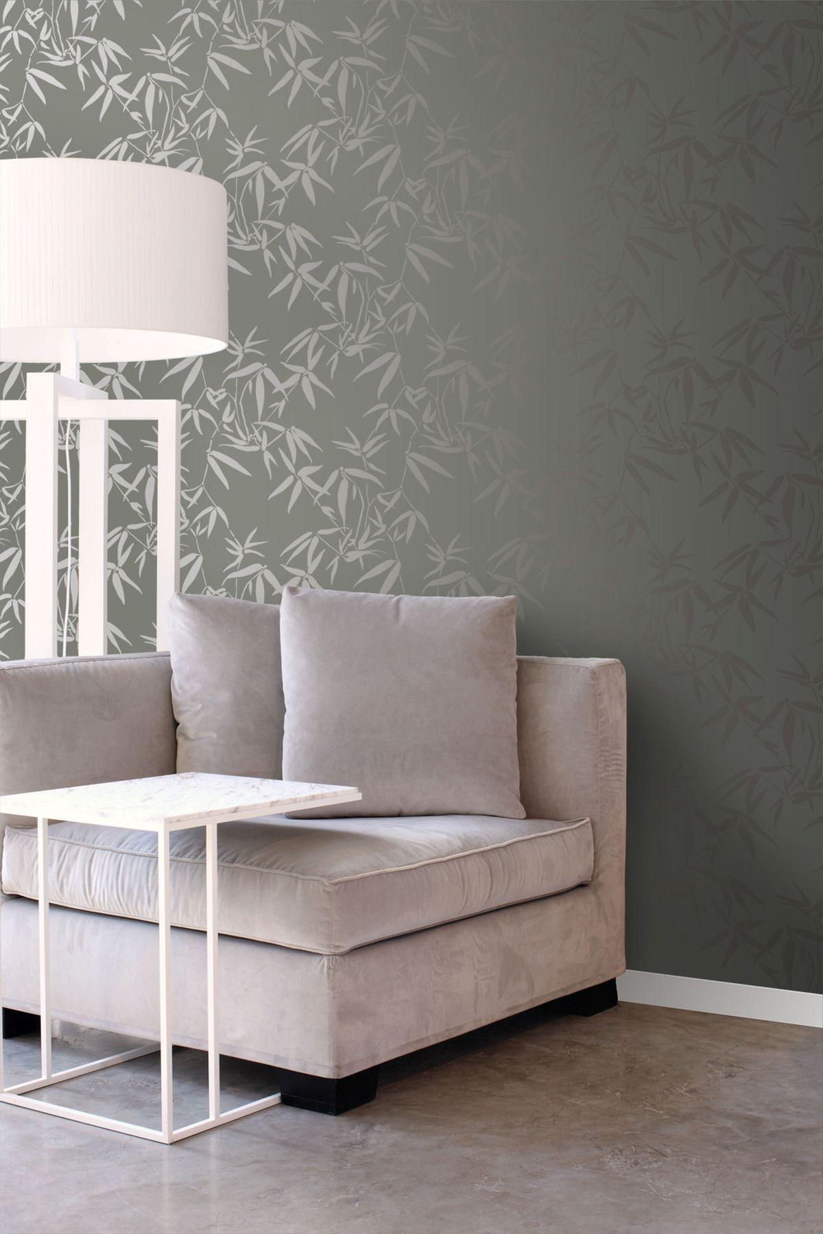 York Guadua Grey Bamboo Leaves Wallpaper
