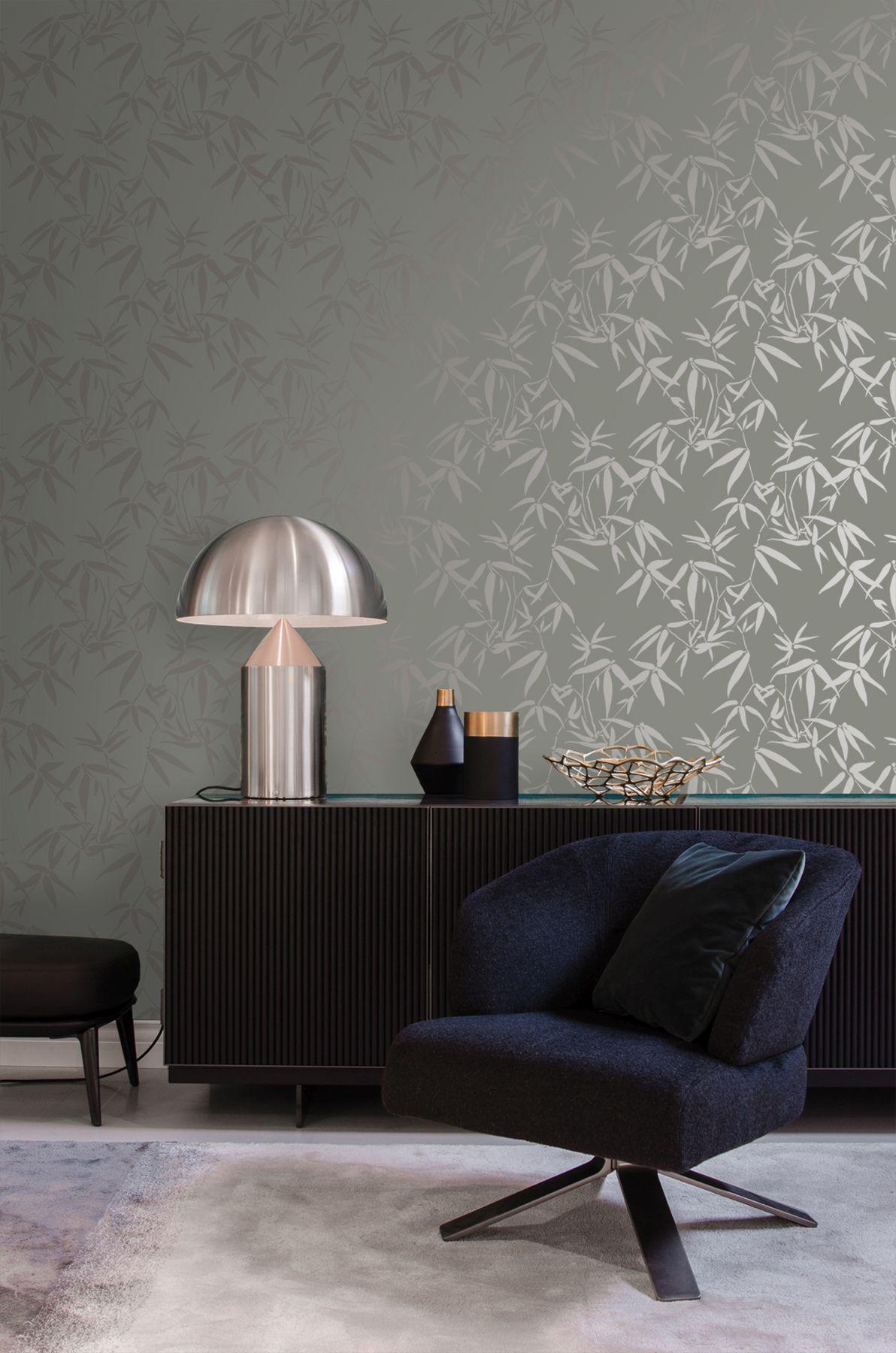 York Guadua Grey Bamboo Leaves Wallpaper
