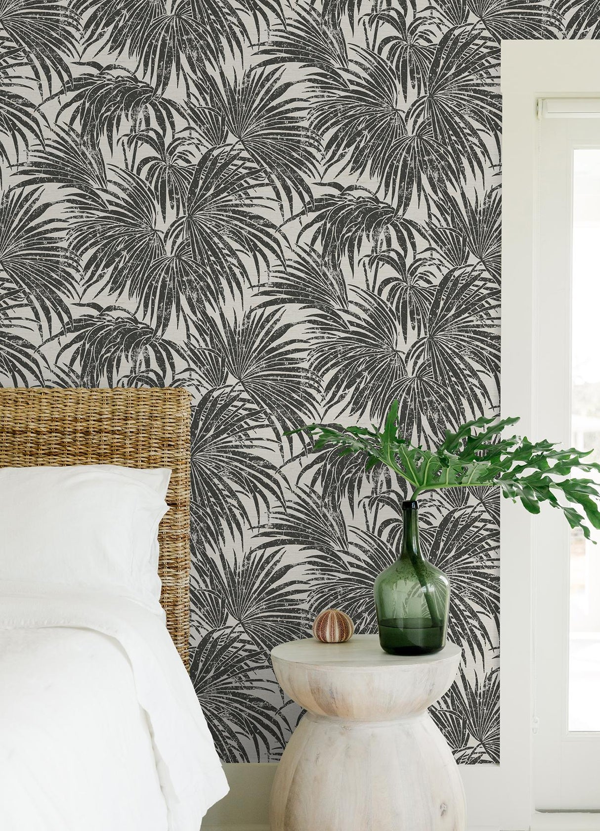 York Black & White Cassava Palm Peel & Stick Wallpaper