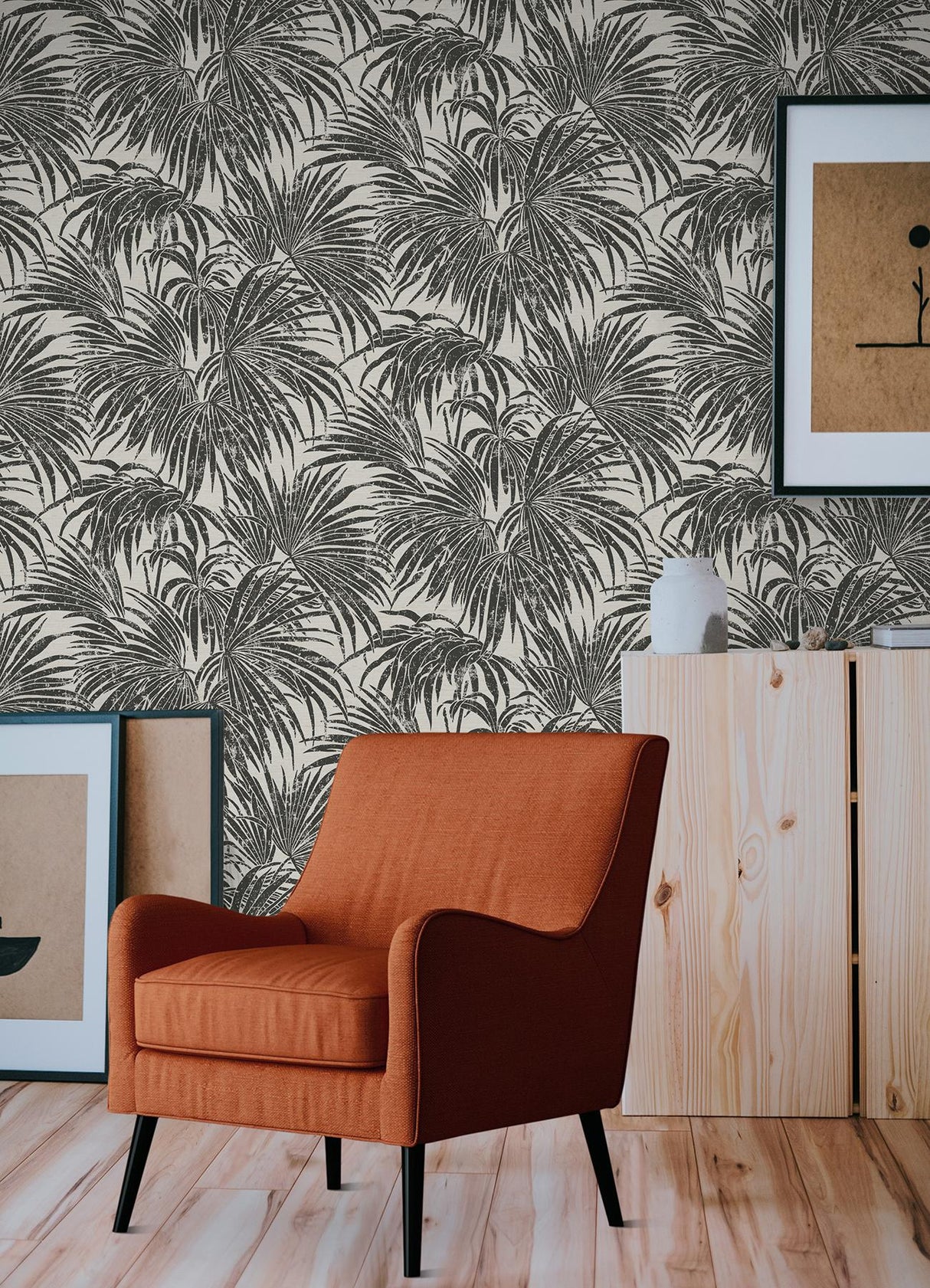 York Black & White Cassava Palm Peel & Stick Wallpaper