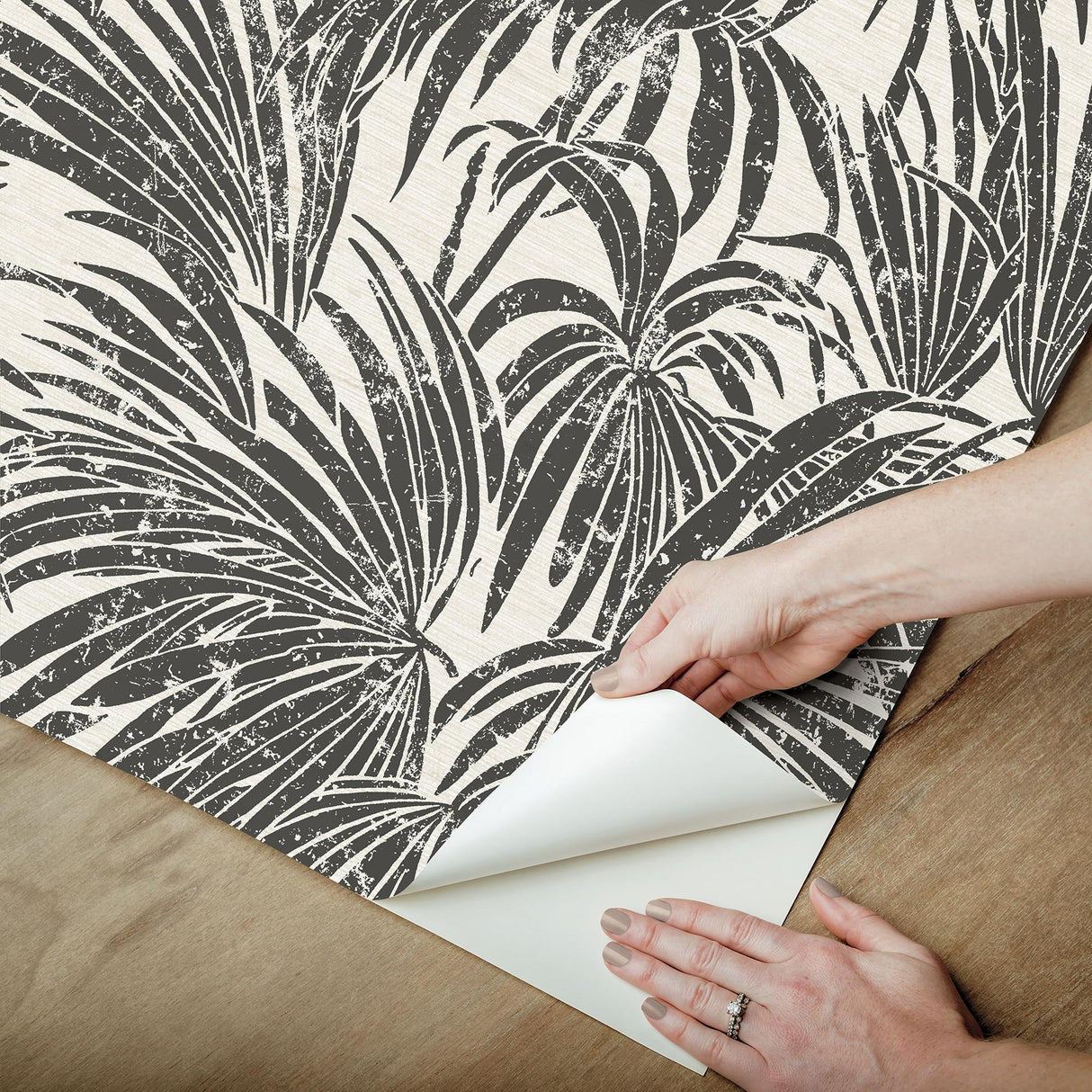 York Black & White Cassava Palm Peel & Stick Wallpaper