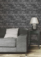 York Davis Charcoal Rustic Brick Wallpaper