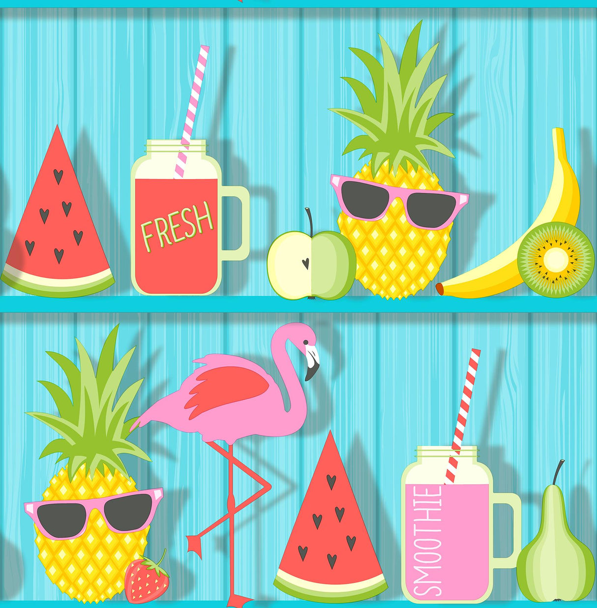 York Kids Teal Tropical Shelves Wallpaper