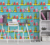 York Kids Teal Tropical Shelves Wallpaper