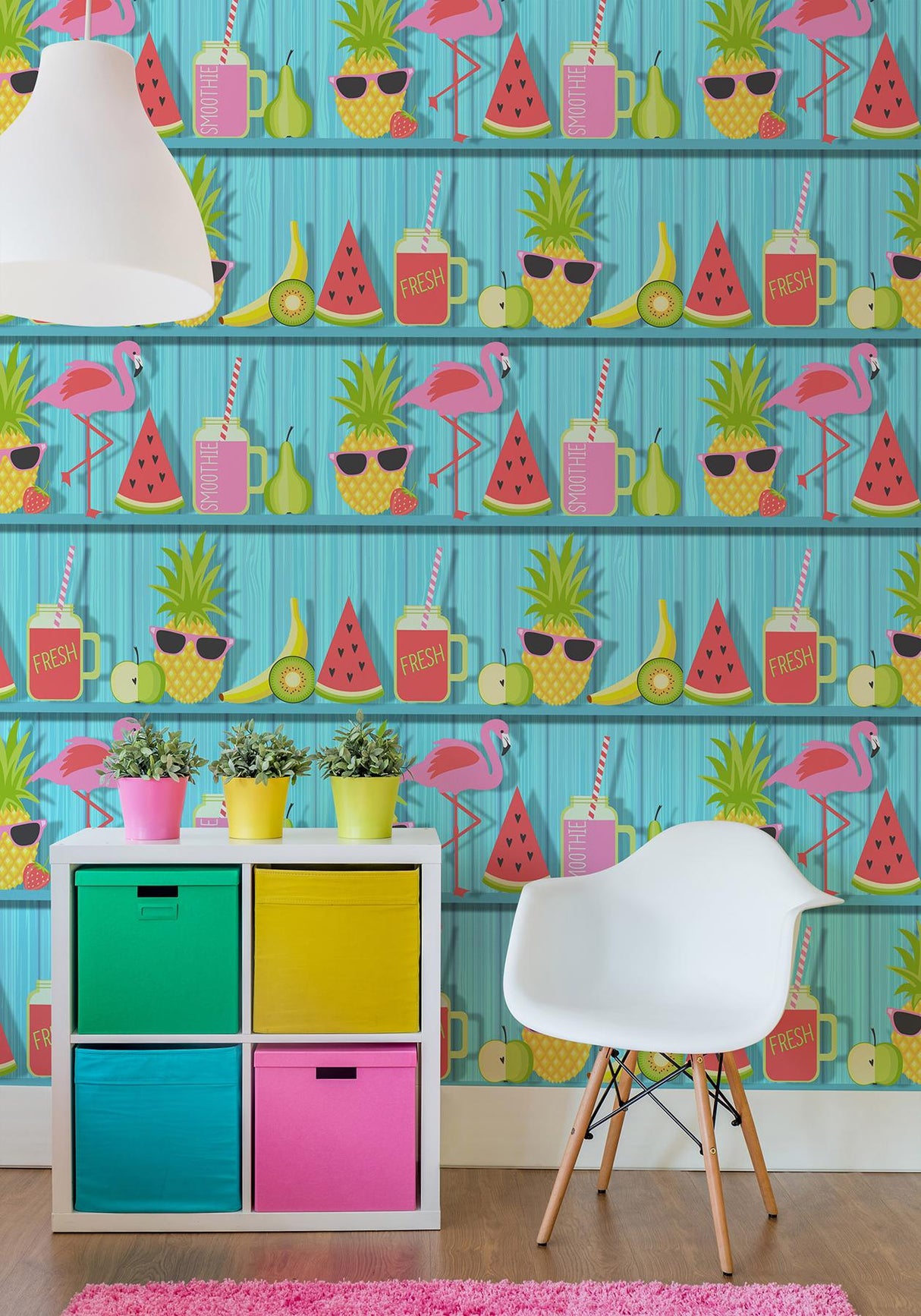 York Kids Teal Tropical Shelves Wallpaper