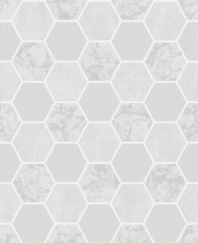 York Ceramica Grey Hexagon Tile Wallpaper