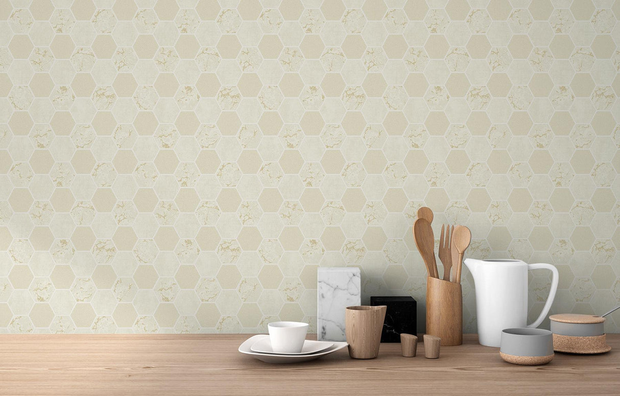York Ceramica Cream Hexagon Tile Wallpaper