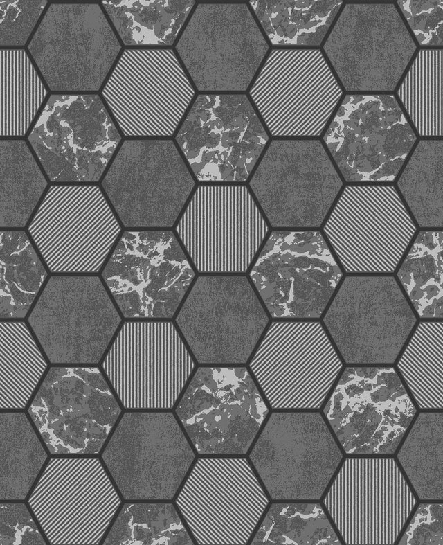 York Ceramica Black Hexagon Tile Wallpaper