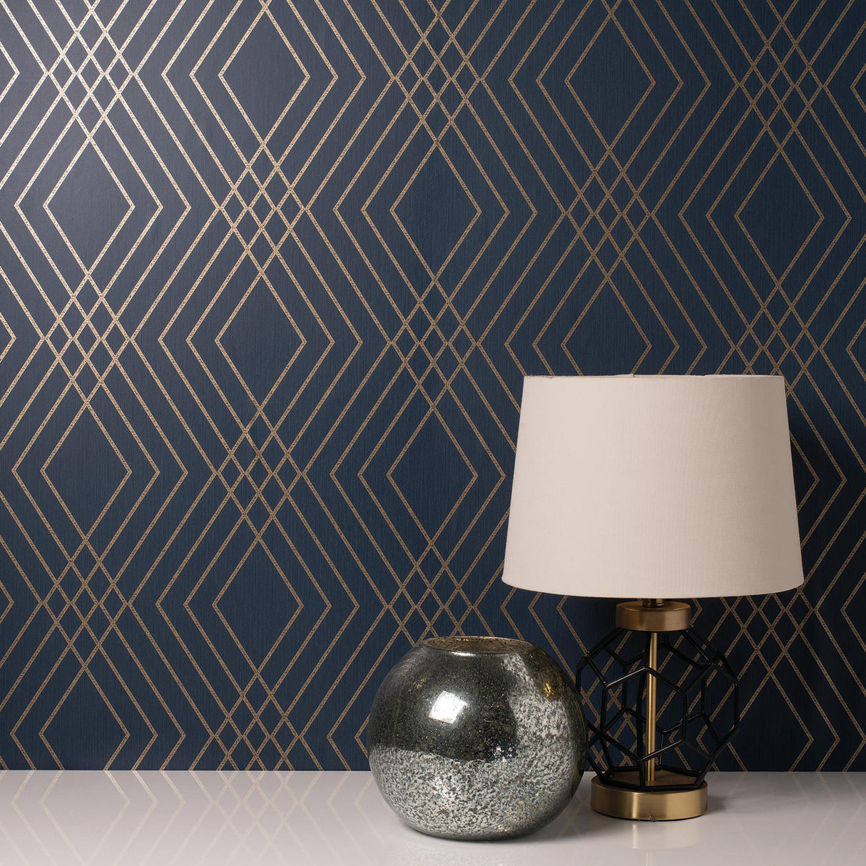 York Shard Navy Trellis Wallpaper