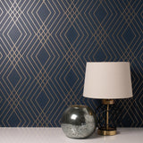 York Shard Navy Trellis Wallpaper
