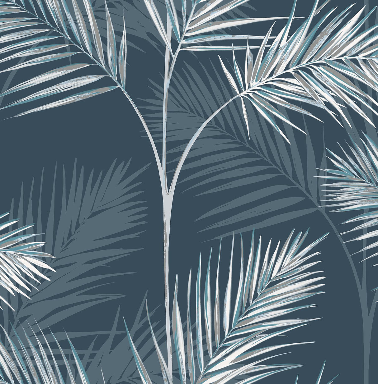 York South Beach Navy Fronds Wallpaper