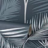 York South Beach Navy Fronds Wallpaper