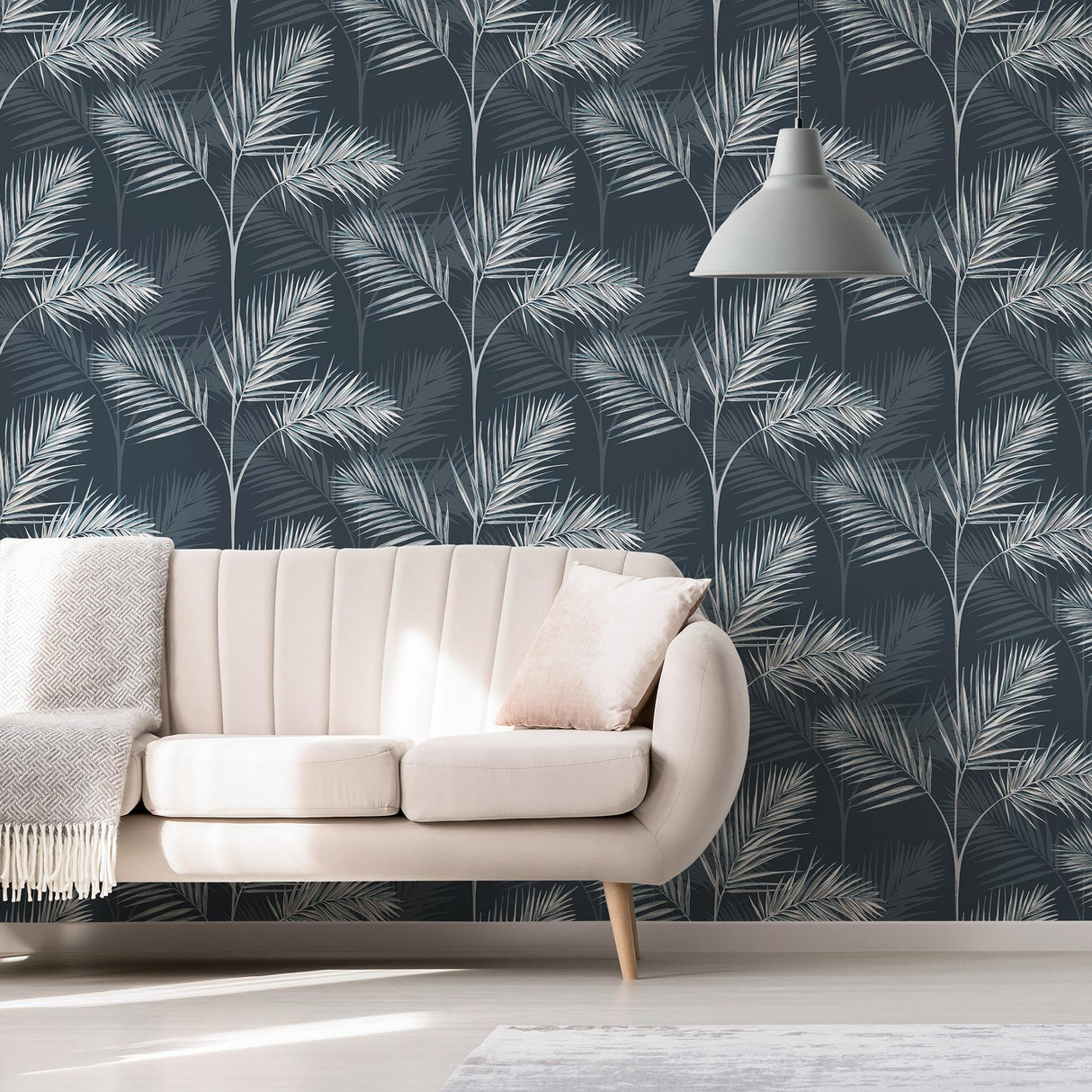 York South Beach Navy Fronds Wallpaper