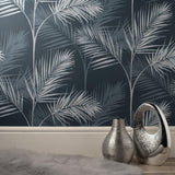 York South Beach Navy Fronds Wallpaper