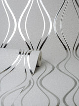 York Odie Silver Contour Wave Wallpaper