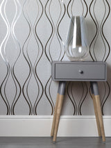 York Odie Silver Contour Wave Wallpaper