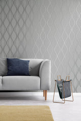 York Odie Silver Contour Wave Wallpaper