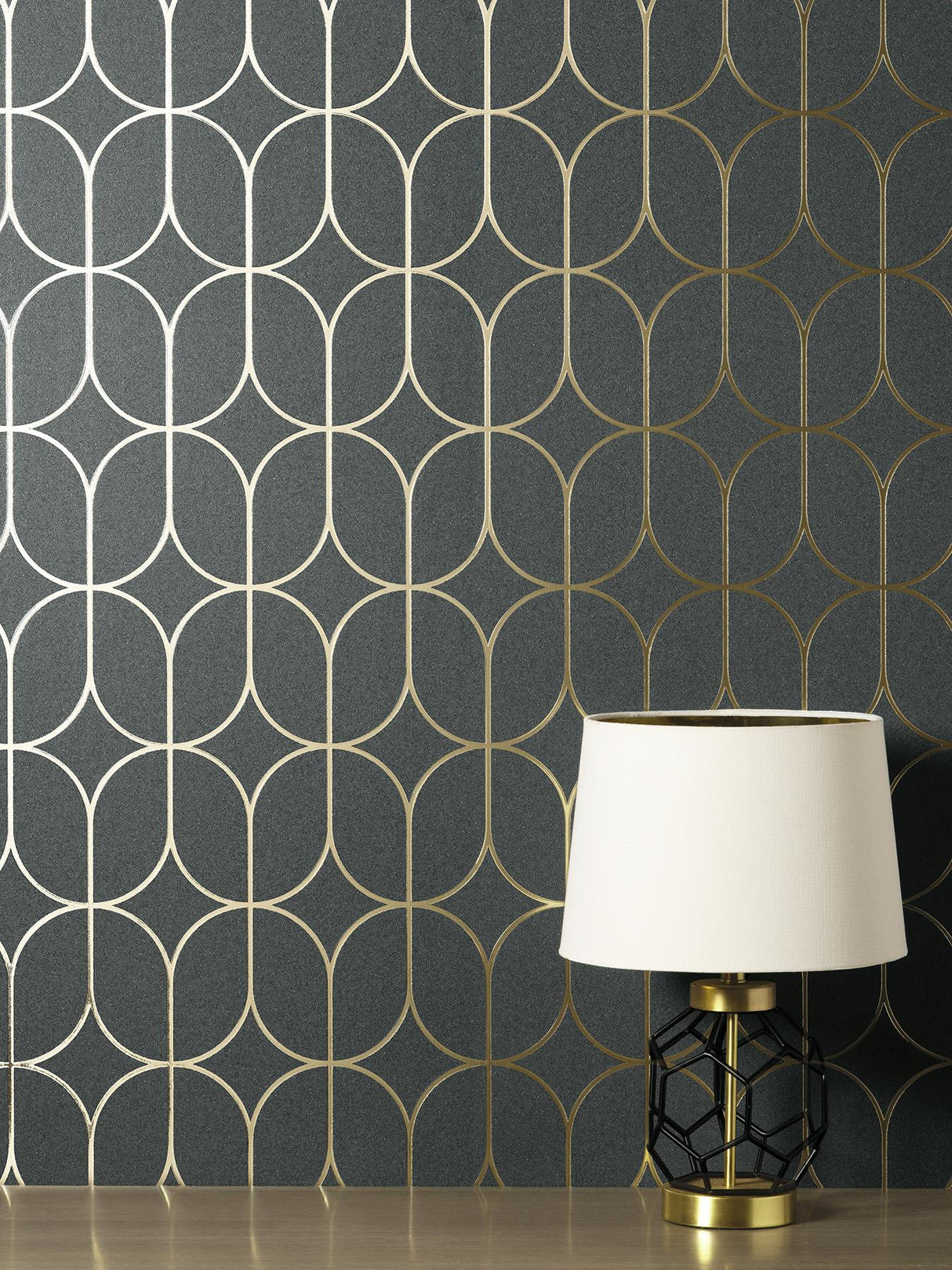 York Raye Charcoal Rosco Trellis Wallpaper