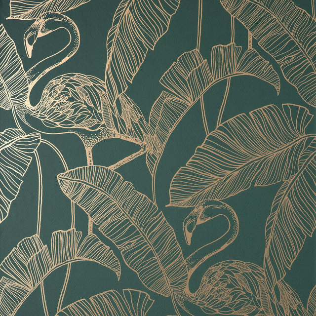 York Mulholland Dark Green Flamingo Wallpaper