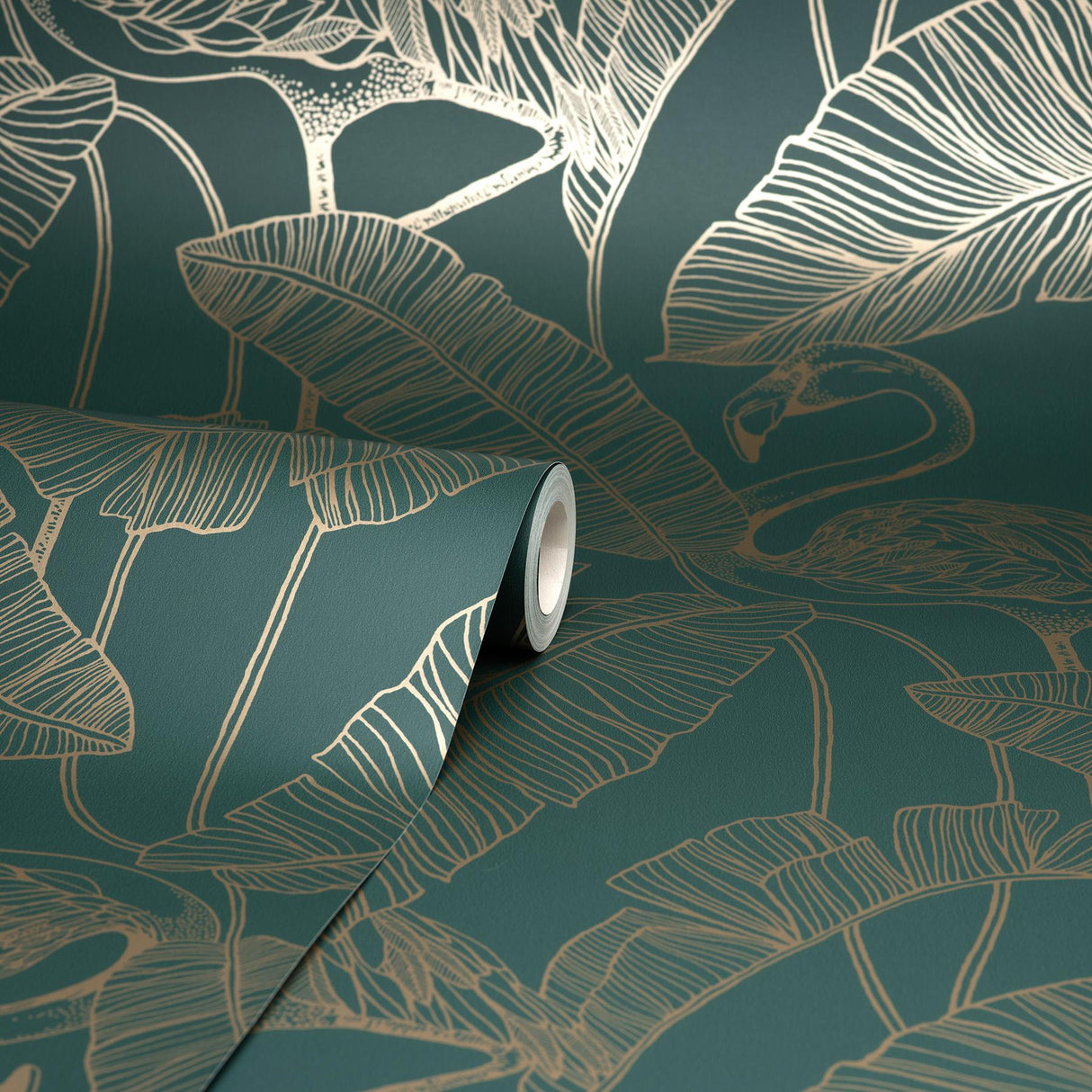 York Mulholland Dark Green Flamingo Wallpaper