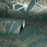 York Mulholland Dark Green Flamingo Wallpaper