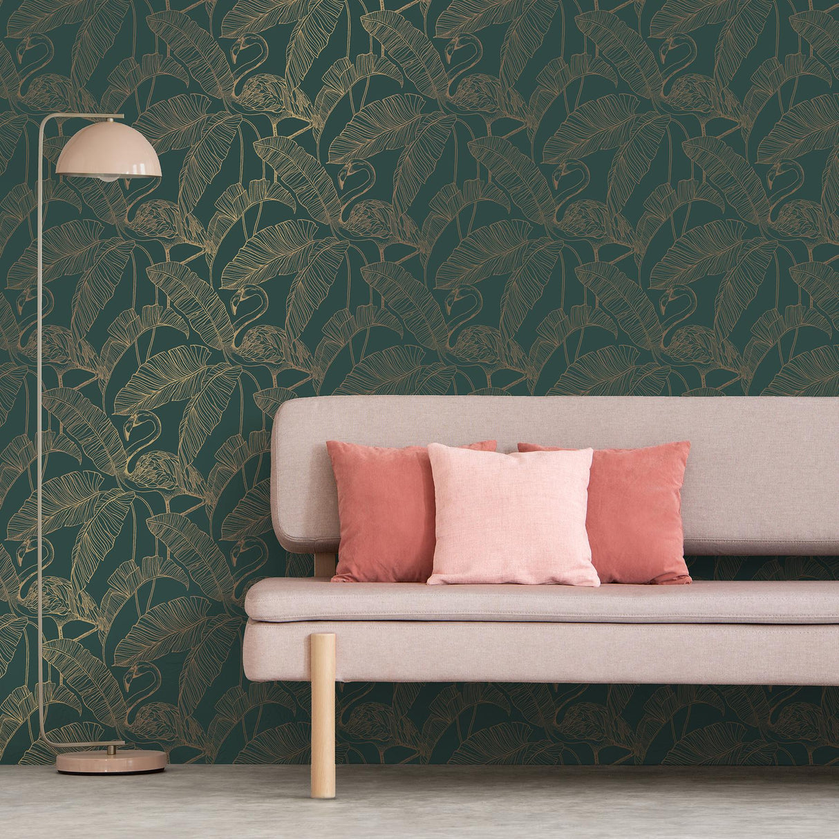 York Mulholland Dark Green Flamingo Wallpaper