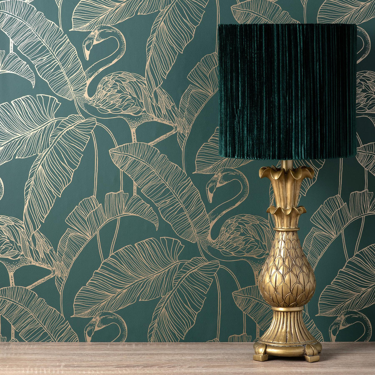 York Mulholland Dark Green Flamingo Wallpaper