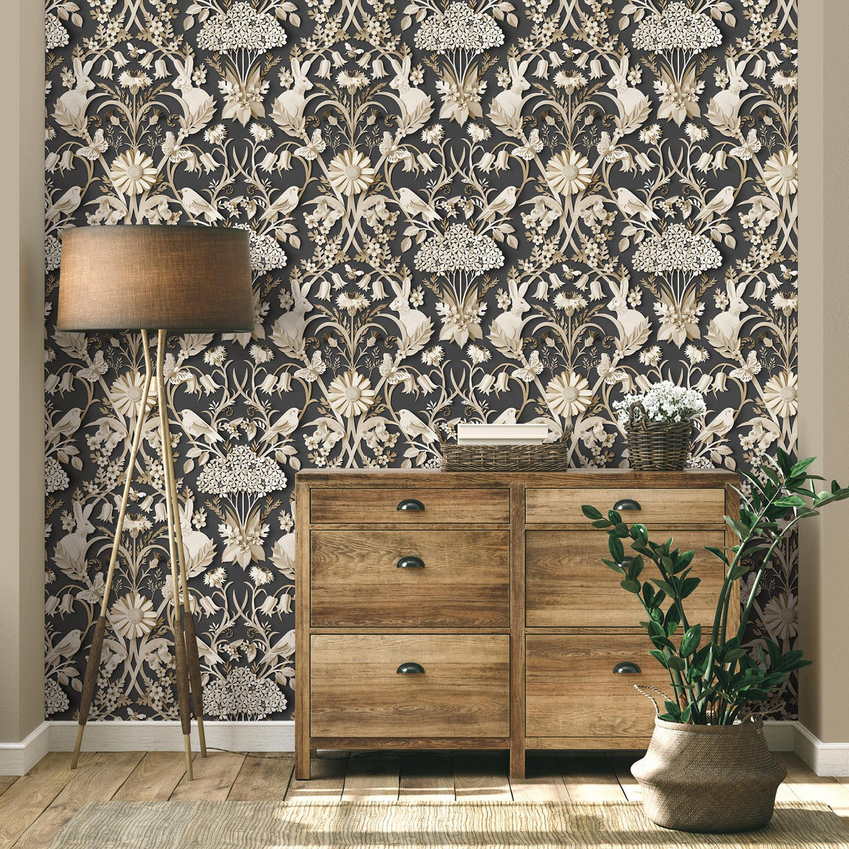 York Fae Charcoal Woodland Wallpaper