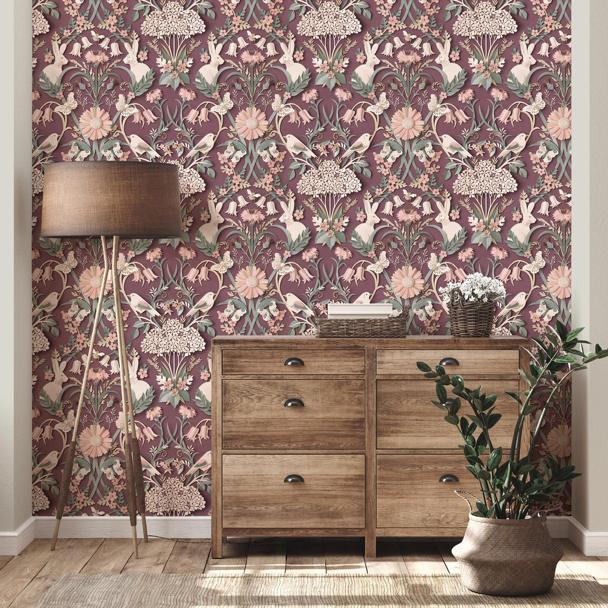 York Fae Plum Woodland Wallpaper