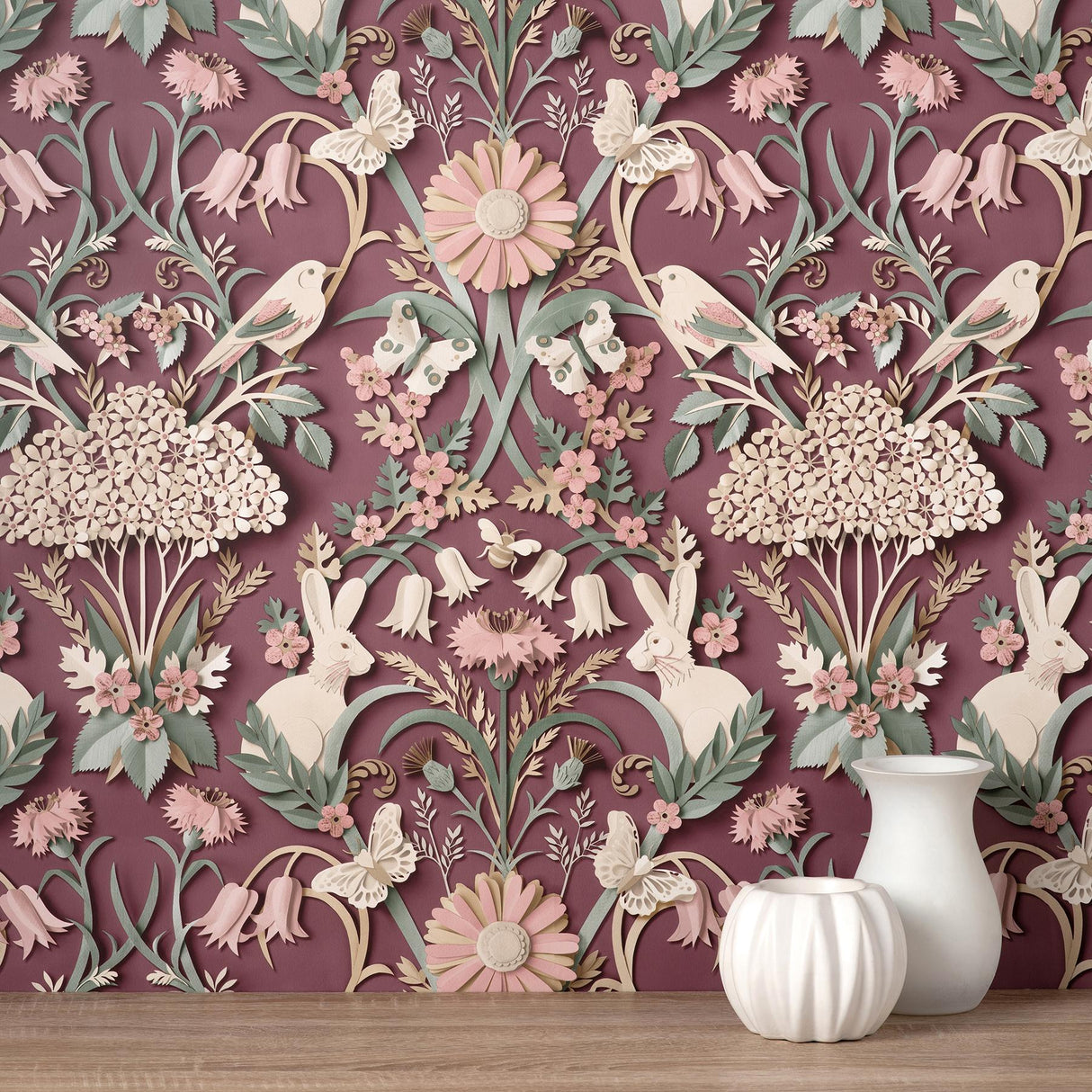 York Fae Plum Woodland Wallpaper