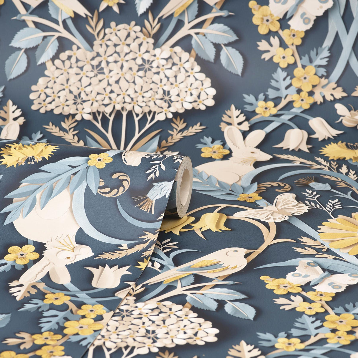 York Fae Navy Woodland Wallpaper