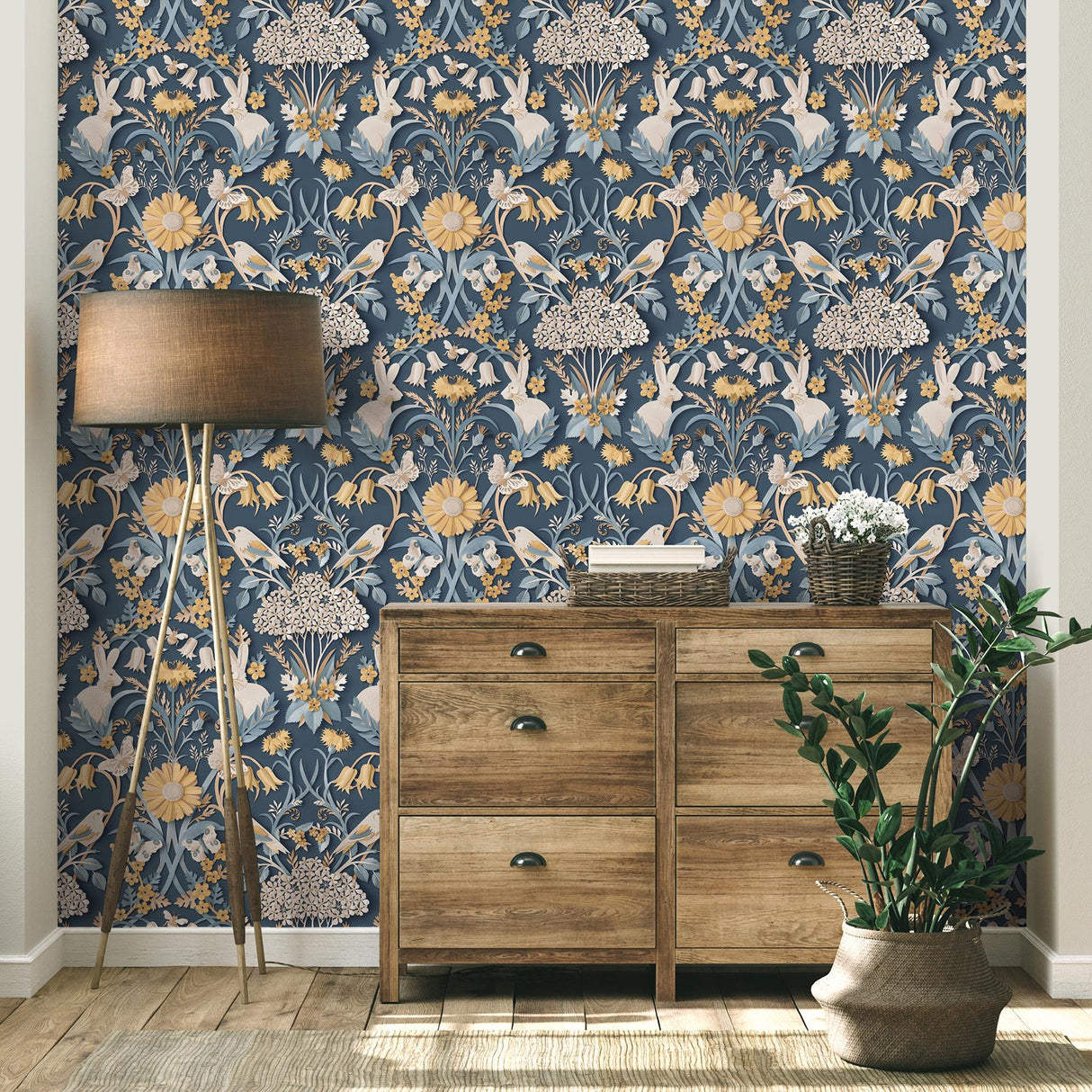 York Fae Navy Woodland Wallpaper
