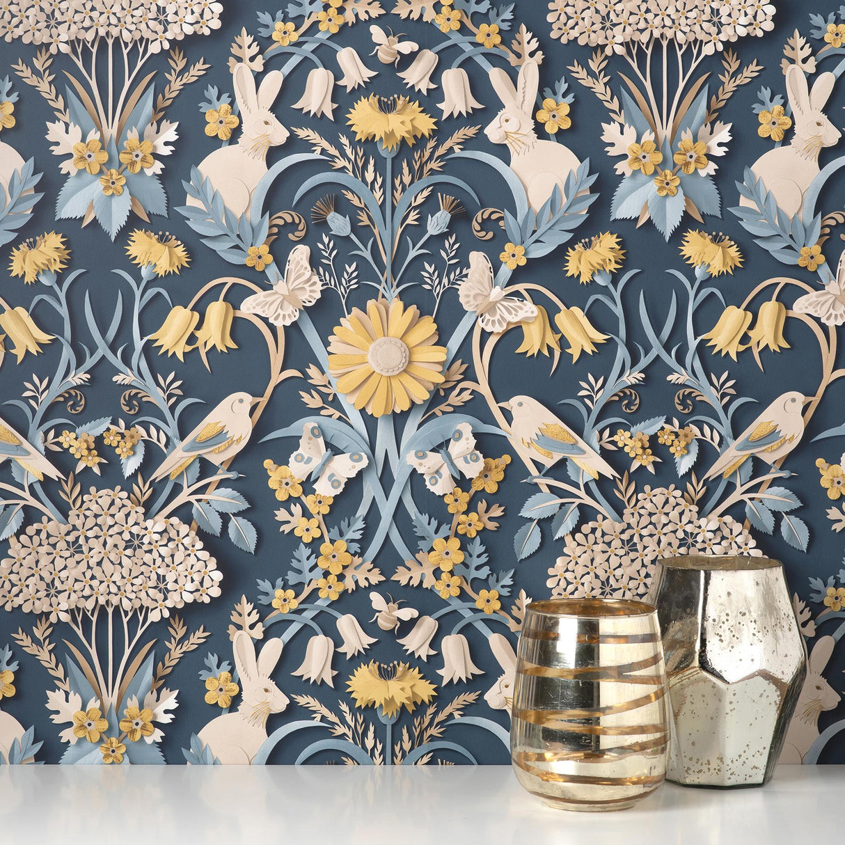 York Fae Navy Woodland Wallpaper