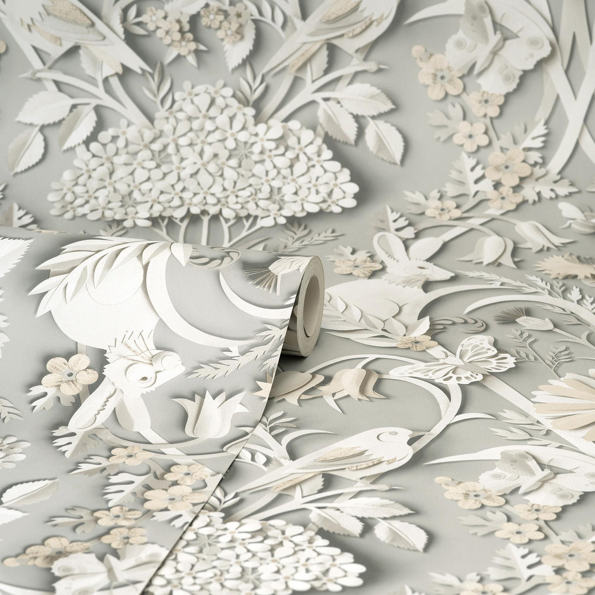 York Fae Light Grey Woodland Wallpaper